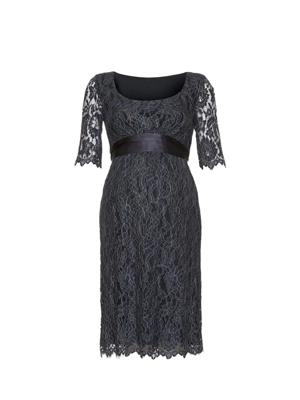 Seraphine Navy Lace Maternity Midi Cocktail Event Dress with Satin Waistband